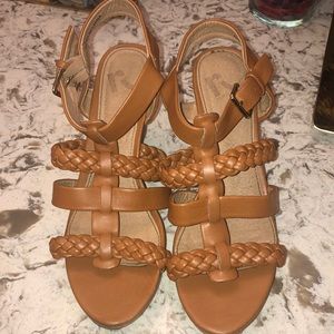 brown faux leather heals